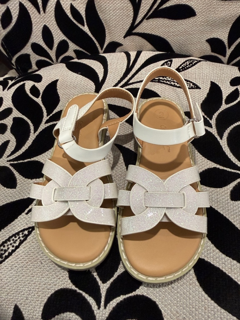 Cat & Jack White Glitter Bow-Style Girls' Sandals